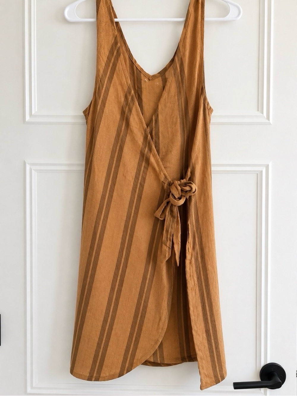 Boutique 100% Cotton Gauze Wrap Dress Brown Stripe Boho Size M